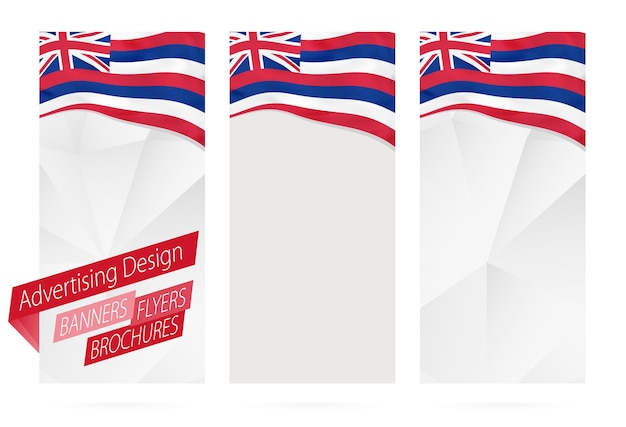 Design de folhetos de panfletos de banners com a bandeira do estado do havaí