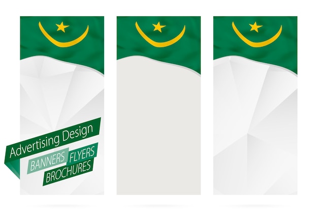 Design de folhetos de panfletos de banners com bandeira da mauritânia