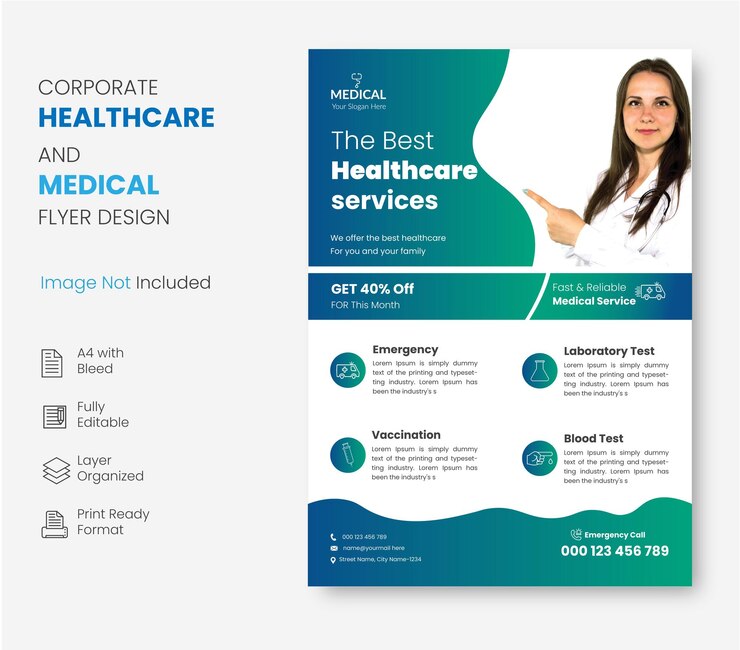 Design de folhetos médicos e de saúde corporativos