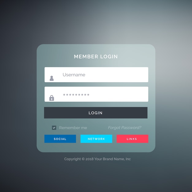 Vetor design de formulário elegante do modelo de login ui com fundo desfocado