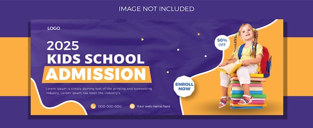 Vetor design de foto de capa do facebook de admissão escolar e modelo de banner da web de mídia social