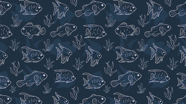 Vetor design de fundo azul de padrão de peixe sem costura