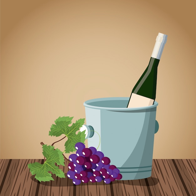 Vetor design de garrafa de vinho na mesa de madeira