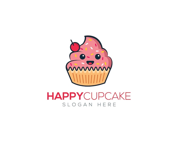 Design de ícone de logotipo abstrato de cupcake feliz