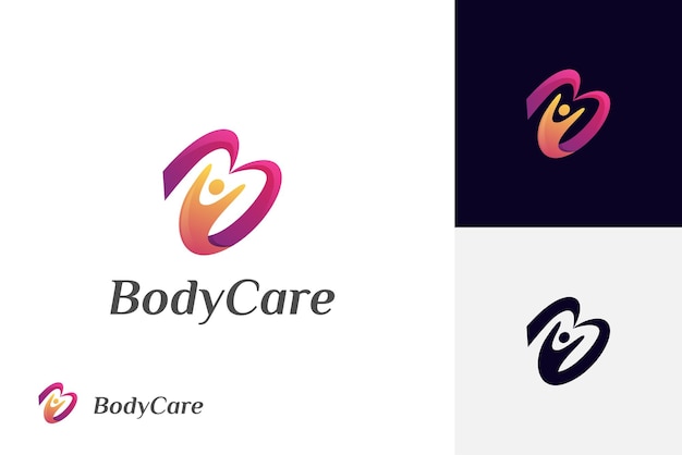 Vetor design de ícone de logotipo de cuidados com o corpo de pessoas com a letra b pessoas felizes símbolo gráfico