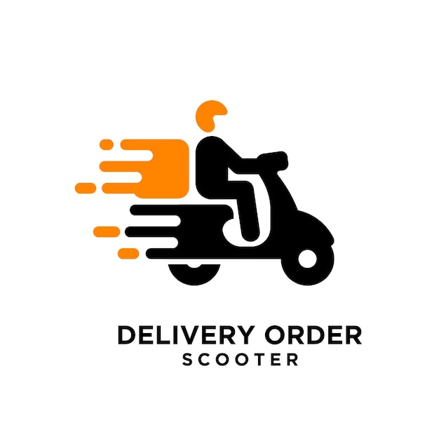 Vetor design de ícone de logotipo preto de entrega de scooter simples