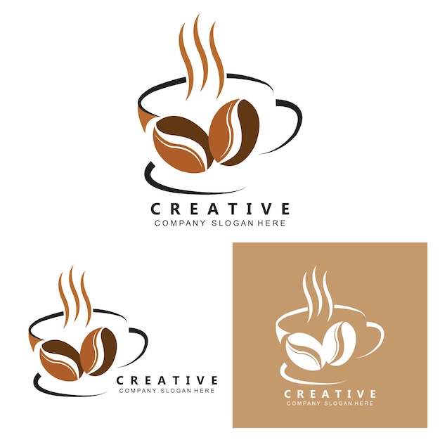 Design de ícone de vetor de modelo de logotipo de xícara de café e feijão