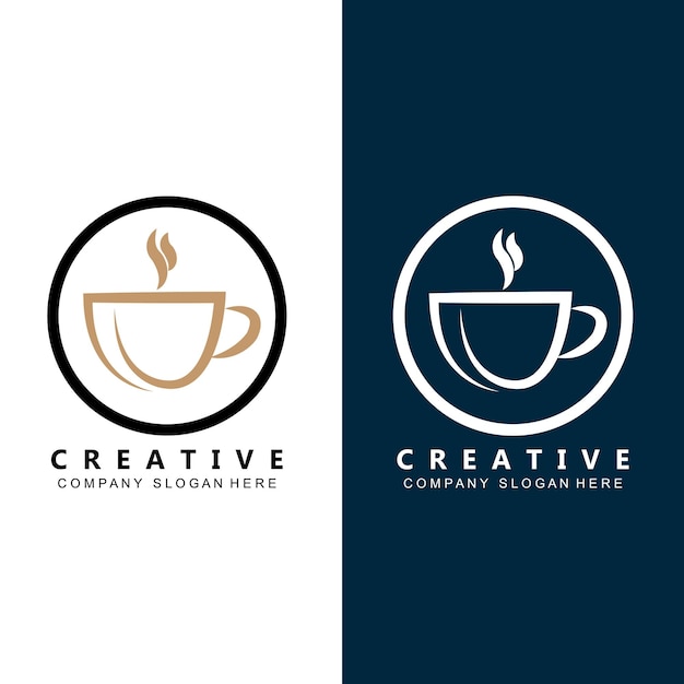 Design de ícone de vetor de modelo de logotipo de xícara de café e feijão