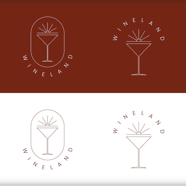 Design de ícone de vidro boho de logotipo de vinho de linha minimalista