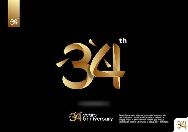 Design de ícone do logotipo de ouro número 34, número do logotipo do 34º aniversário, 34º aniversário.