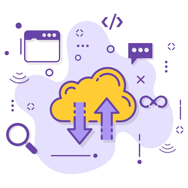 Design de ícone vetorial de serviço de transferência de armazenamento de sinal de sincronização de dados em nuvem, computação em rajada e serviços da web