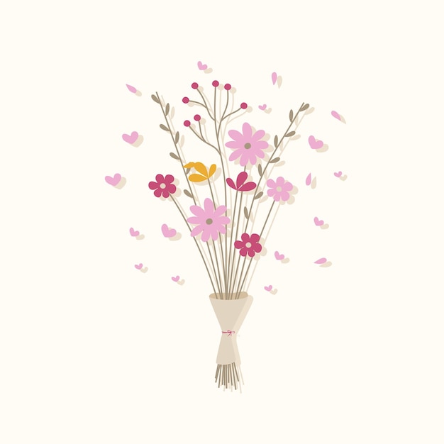 Vetor design de ilustração bonito de buquê de flores rosa