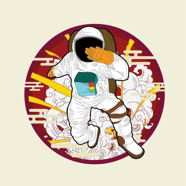 Design de ilustração de astronauta com fundo de estilo japonês