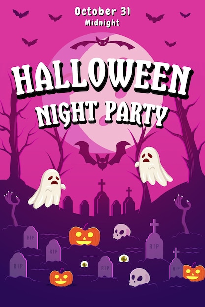 Design de ilustração de banner de cartaz de festa de noite de halloween