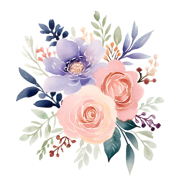 Design de ilustração de buquê floral em aquarela