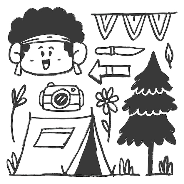 Vetor design de ilustração de desenho animado de doodle de acampamento