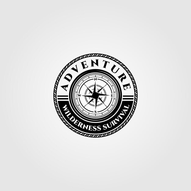 Design de ilustração de emblema de sobrevivência de aventura na selva vetor logotipo bússola