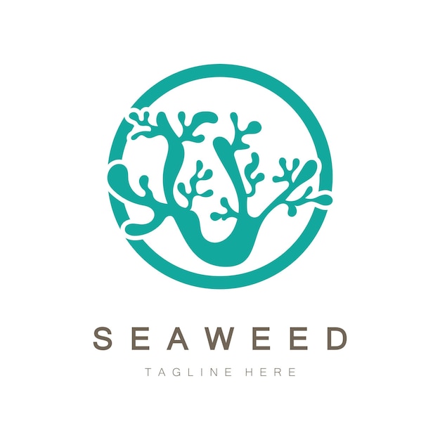 Vetor design de ilustração de ícone de logotipo de vetor de algas inclui frutos do mar produtos naturais floristecologia bem-estar
