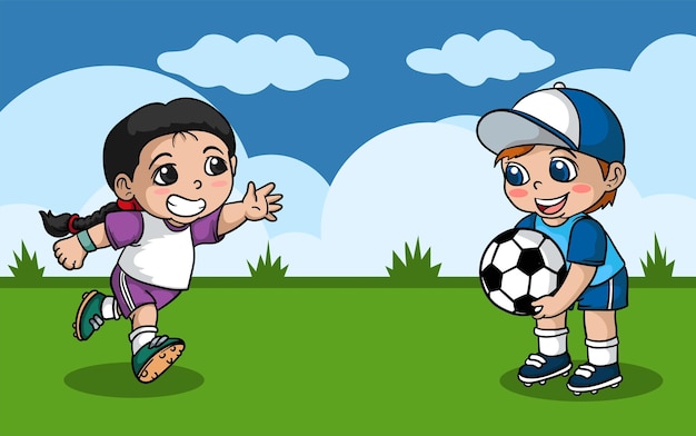 Meninos Jogando Futebol Desenhos Animados Ilustração imagem vetorial de  brgfx© 566428524