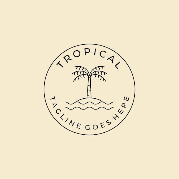 Vetor design de ilustração de linha de distintivo de logotipo de coqueiro tropical
