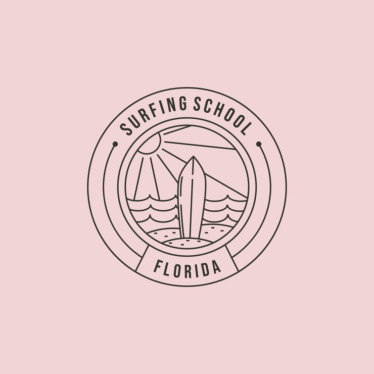 Vetor design de ilustração de símbolo de vetor de logotipo de arte de linha de surf da flórida