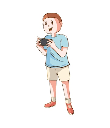 Os meninos estão gostando de jogar jogos online em seus telefones celulares  é um jogo de luta muito divertido tenha a determinação de ganhar o jogo  ilustração vetorial de desenho animado estilo