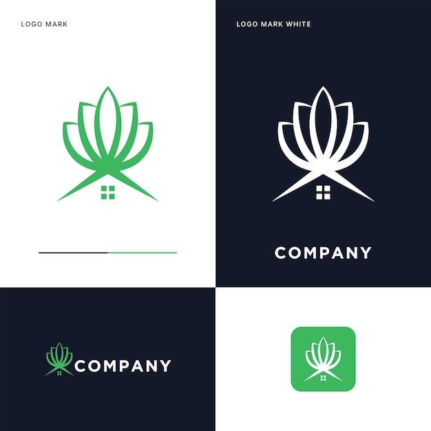 Design de ilustração do ícone do vetor do logotipo da casa da planta