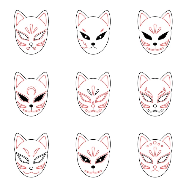 Vetor design de ilustração lineart de máscara de raposa japonesa