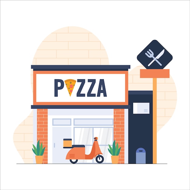 Design de ilustração plana de pizzaria