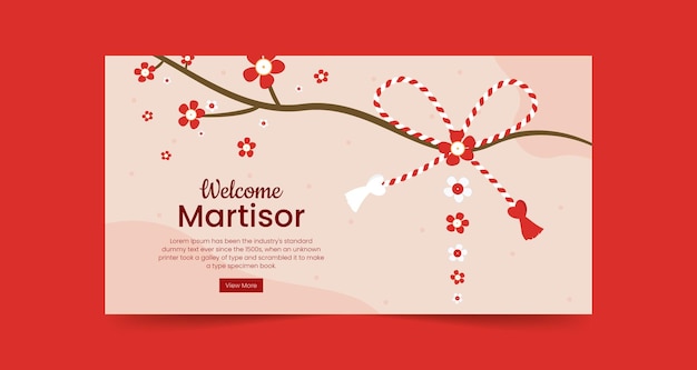 Design de ilustração plana horizontal bem-vindo martisor