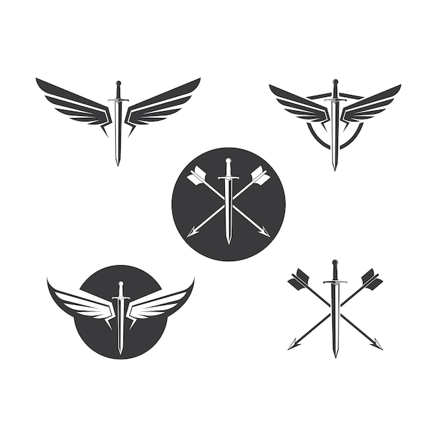 Design de ilustração vetorial de ícone de logotipo de asas de espada