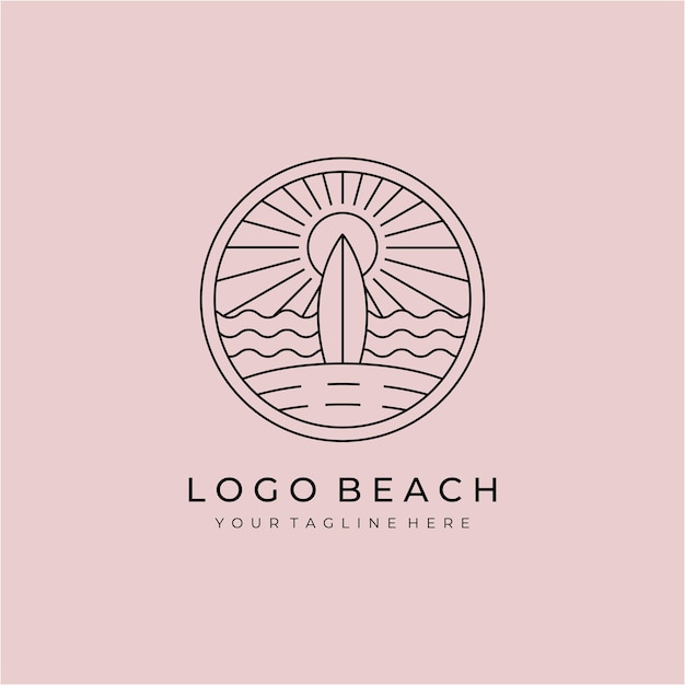 Vetor design de ilustração vetorial de linha de arte de logotipo de surf no oceano design de logotipo de praia