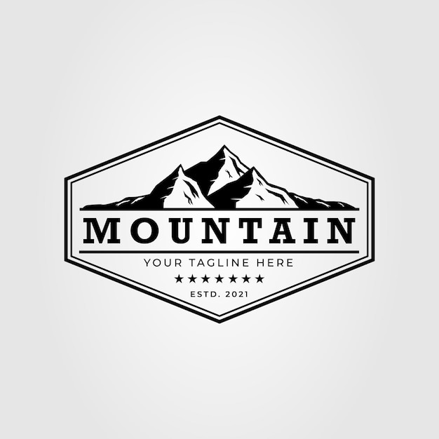 Design de ilustração vetorial de logotipo de aventura ao ar livre de montanha e hipster vintage