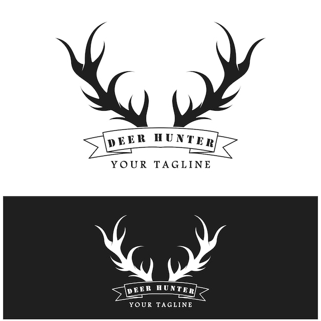 Design de ilustração vetorial de logotipo de chifre de veado caçador com modelo de slogan
