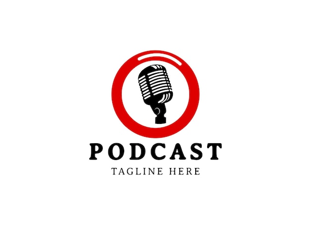 Design de ilustração vetorial de logotipo de podcast. símbolo do microfone