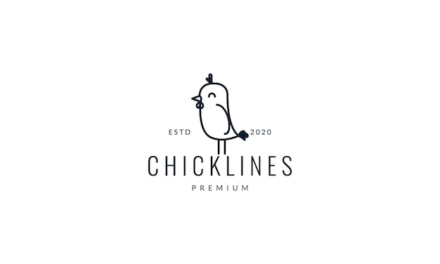 Design de ilustração vetorial de logotipo fofo simples de linha de pintinho ou frango