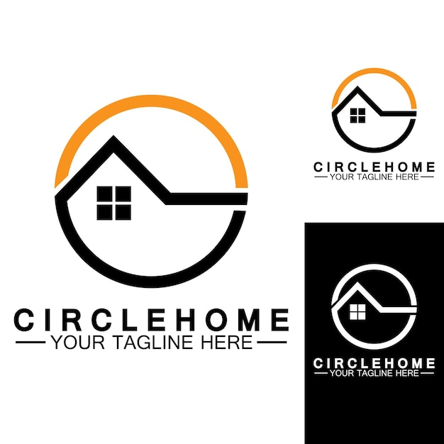 Design de ilustração vetorial de símbolo de logotipo de conceito de círculo em casa