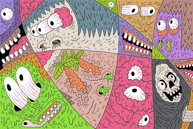 Design de ilustração vintage de monstro de doodle de caveira