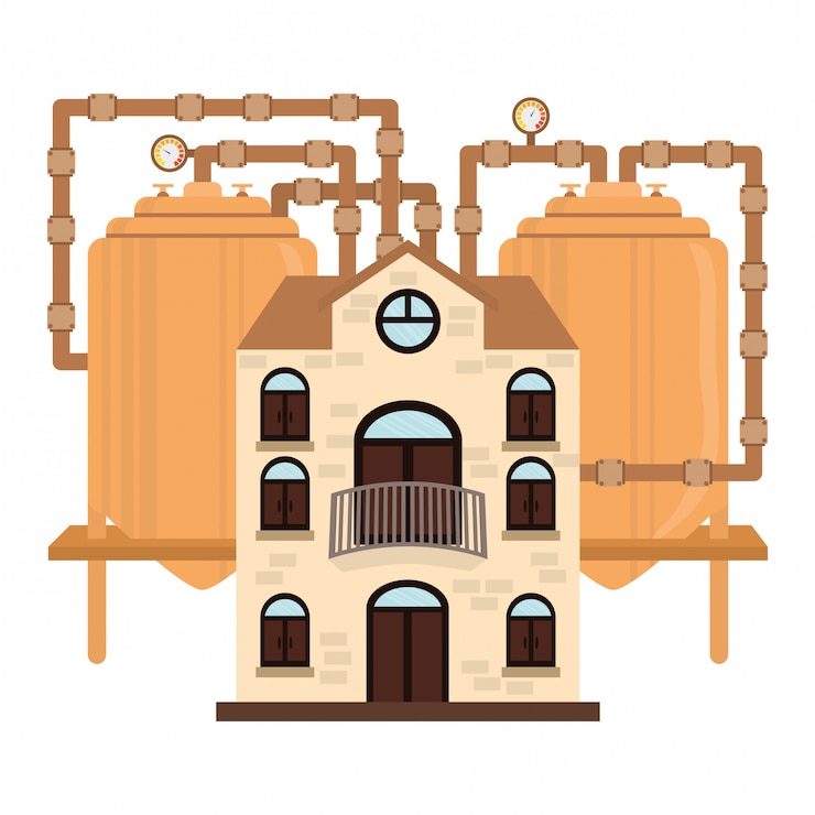 Vetor design de imagem de ícone de fábrica de cerveja