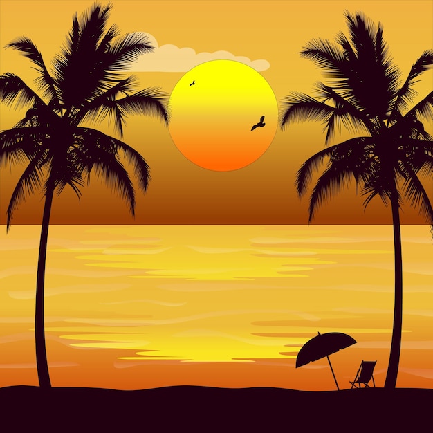 Design de imagens de ilustração vetorial verão pôr do sol