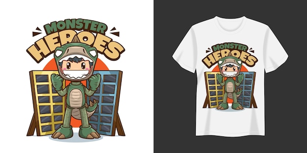 Vetor design de impressão de camisetas e roupas de ilustração de heróis de monstros