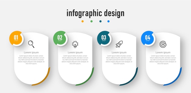 Design de infografia de apresentação de negócios modelo profissional elegante com 4 etapas