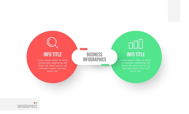 Vetor design de infografia vetorial com ícones de marketing conceito de negócio com 2 opções etapas ou processos