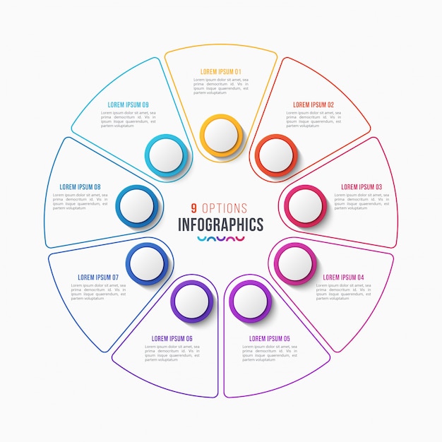 Vetor design de infográfico de 9 partes, gráfico de círculo