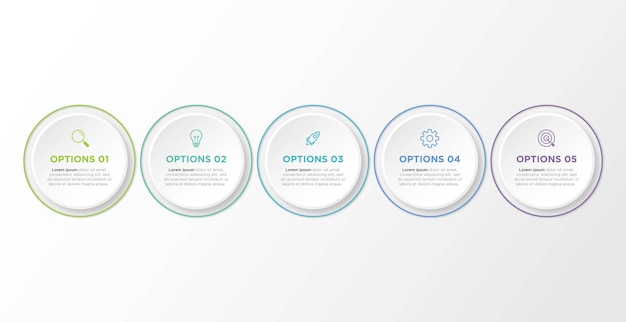 Design de infográfico de linha do tempo com círculo para modelo de negócios Vetor 5 passos