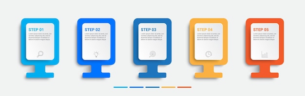 Design de infográfico de linha do tempo com ícones e 5 opções ou infográficos de etapas para o conceito de negócio