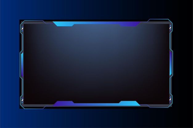 Design de interface de tela de jogo criativo com formas geométricas Vetor de painel de tela de jogo de transmissão com fundo escuro e botões Design de borda de quadro de jogos online com cores azuis