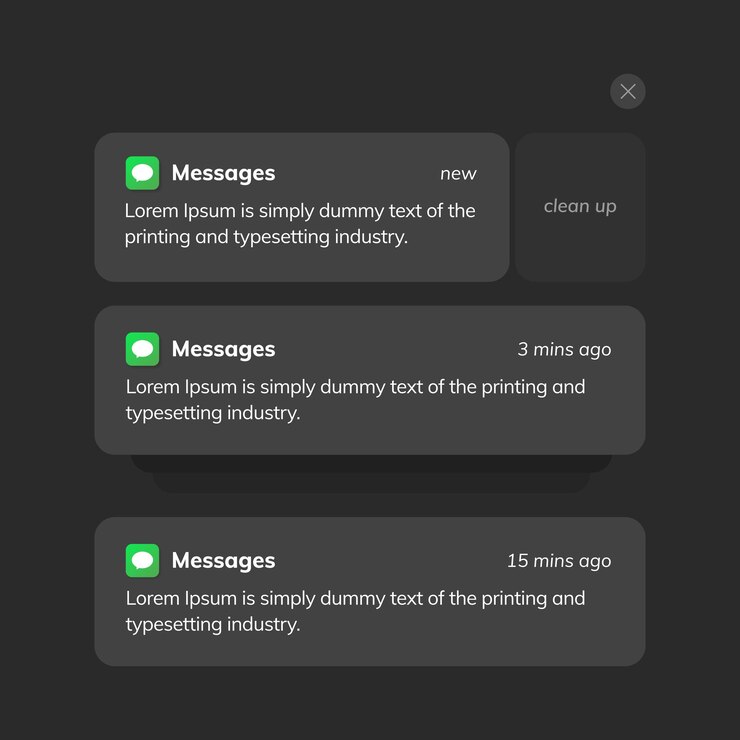 Vetor design de interface do usuário da tela de notificação modelo de janelas de notificação de telefone em um fundo escuro interface de mensagens do smartphone ilustração vetorial ilustração vetorial do smartphone