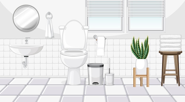 Vetor design de interiores de banheiro com móveis