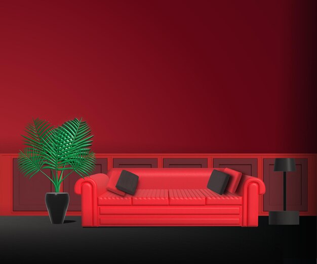 Design de interiores de sala de estar moderna 3d ou ilustração vetorial de interiores